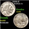 Image 1 : 1936-d Buffalo Nickel 5c Grades GEM+ Unc