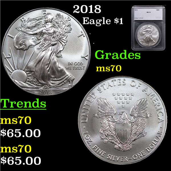 2018 Silver Eagle Dollar $1 Graded ms70 By SEGS