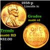 Image 1 : 1958-p Lincoln Cent 1c Grades GEM+ Unc RD