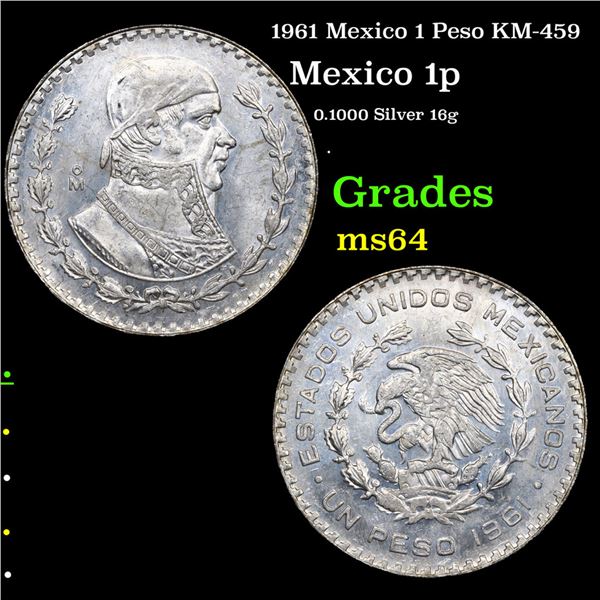 1961 Mexico 1 Peso KM-459 Grades Choice Unc