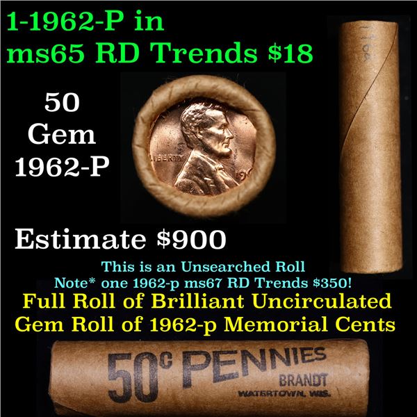 Shotgun Lincoln 1c roll, 1962-p 50 pcs Standard Paper Goods Wrapper.