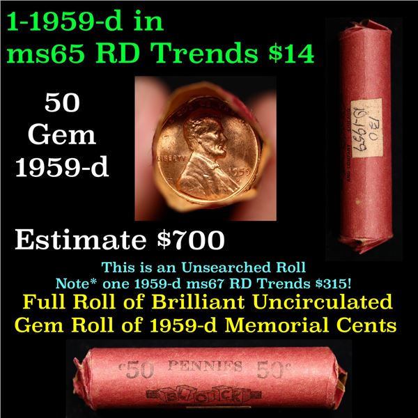 Shotgun Lincoln 1c roll, 1959-d 50 pcs Block & Company Wrapper.