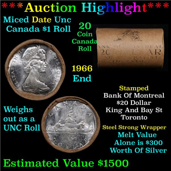***Auction Highlight*** Full $20 Bank of Montreal Roll of Silver Mix date with 1966 Ends, Canadian D