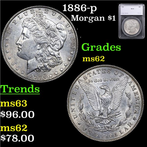 1886-p Morgan Dollar $1 Graded ms62 By SEGS