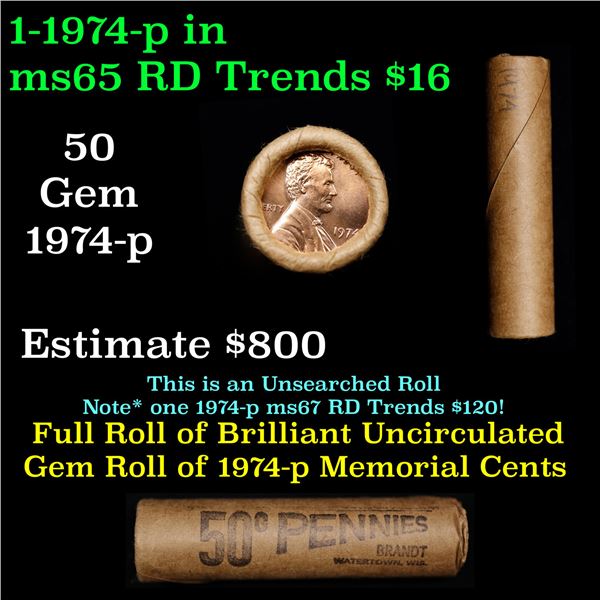 Shotgun Lincoln 1c roll, 1974-p 50 pcs Brandt Wrapper.