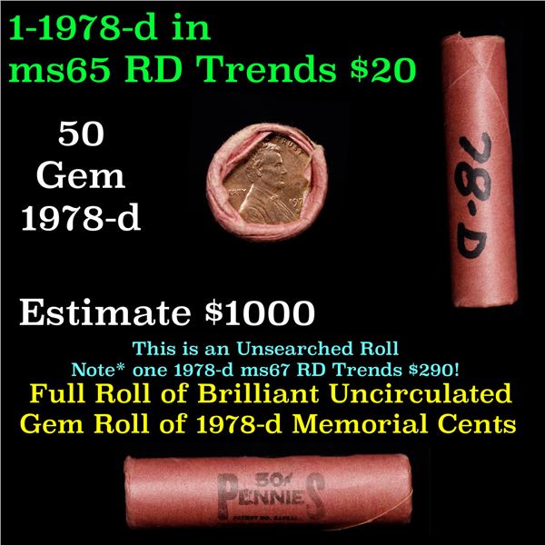 Shotgun Lincoln 1c roll, 1978-d 50 pcs Brandt Wrapper.