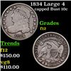 Image 1 : 1834 Large 4 Capped Bust Dime 10c Grades f, fine