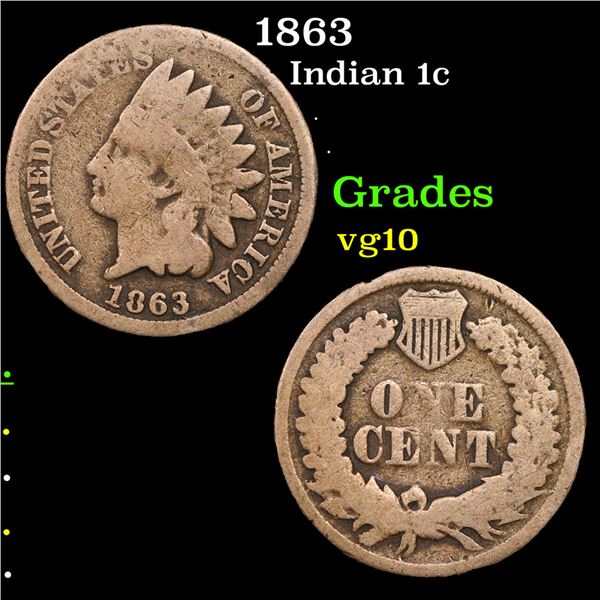 1863 Indian Cent 1c Grades vg+