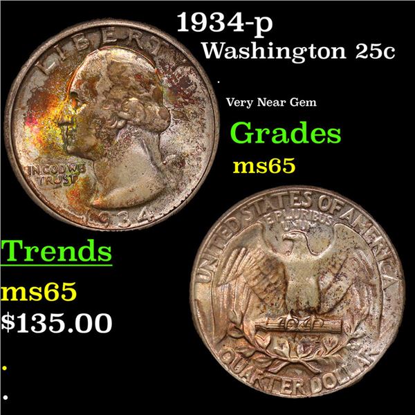 1934-p Washington Quarter 25c Grades GEM Unc