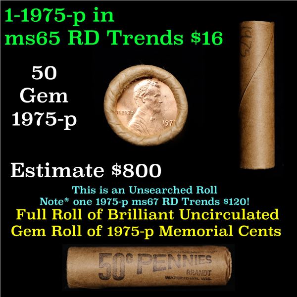 Shotgun Lincoln 1c roll, 1975-p 50 pcs Brandt Wrapper.