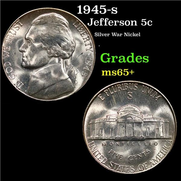 1945-s Jefferson Nickel 5c Grades GEM+ Unc