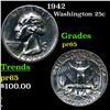 Image 1 : Proof 1942 Washington Quarter 25c Grades GEM Proof