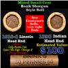 Image 1 : Mixed small cents 1c orig shotgun roll, 1916-d Wheat Cent, 1890 Indian Cent other end, Brinks Wrappe