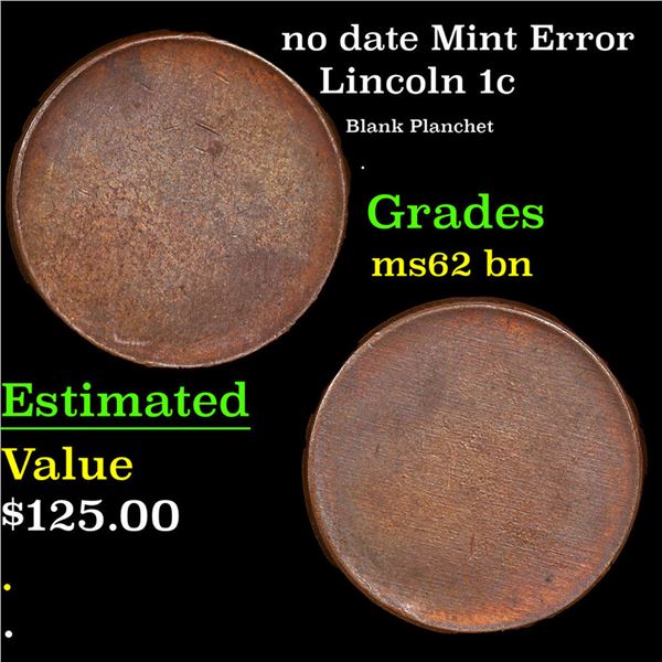 no date Lincoln Cent Mint Error 1c Grades Select Unc BN