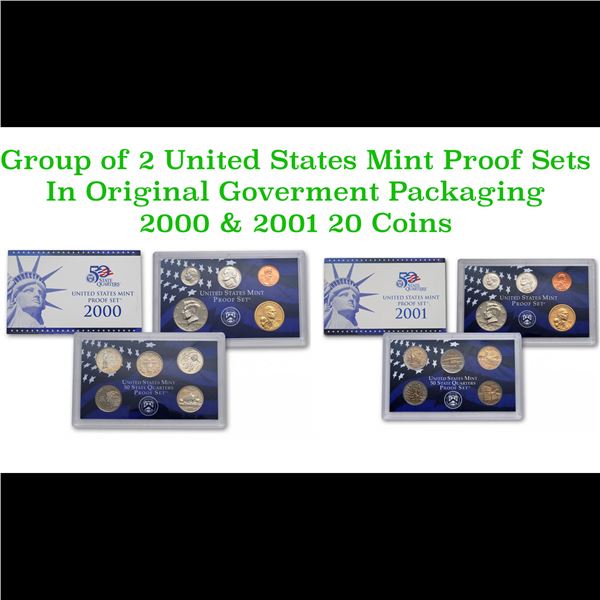 Group of 2 United States Mint Proof Sets 2000-2001 20 coins.