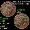 1831 Lg Letters Coronet Head Large Cent 1c Grades vf++