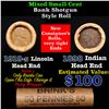 Image 1 : Mixed small cents 1c orig shotgun roll, 1919-s Wheat Cent, 1898 Indian Cent other end, Brinks Wrappe
