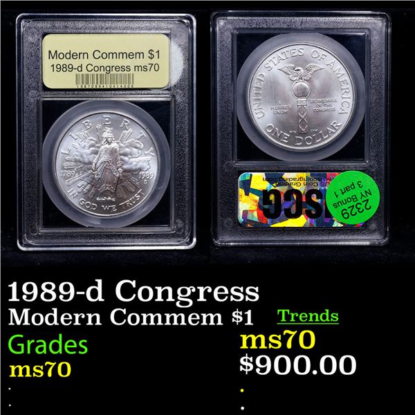 1989-d Congress Modern Commem Dollar $1 Graded ms70, Perfection BY USCG