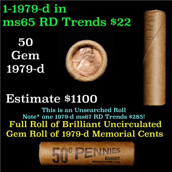 Shotgun Lincoln 1c roll, 1979-d 50 pcs Brandt Wrapper.