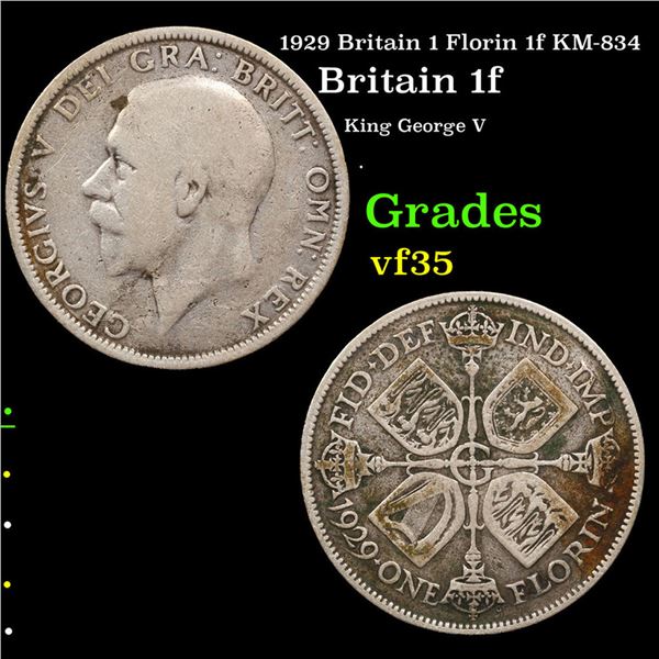 1929 Britain 1 Florin 1f KM-834 Grades vf++