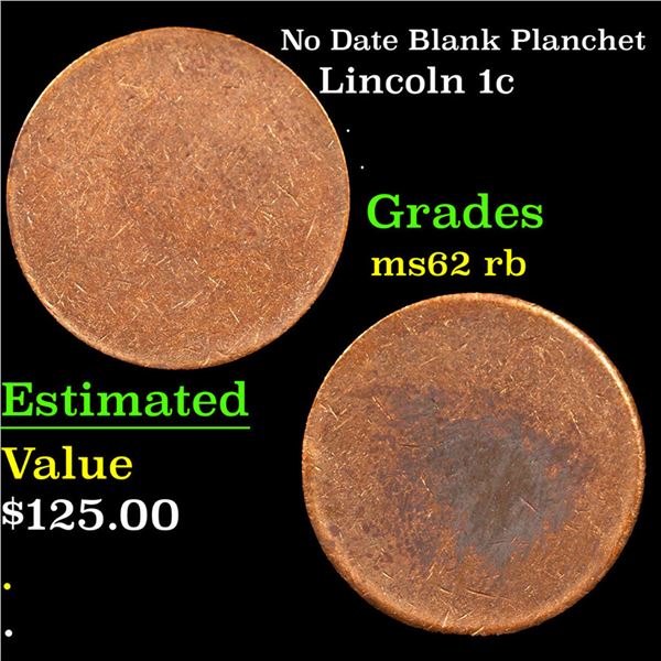 No Date Blank Planchet Lincoln Cent 1c Grades Select Unc RB