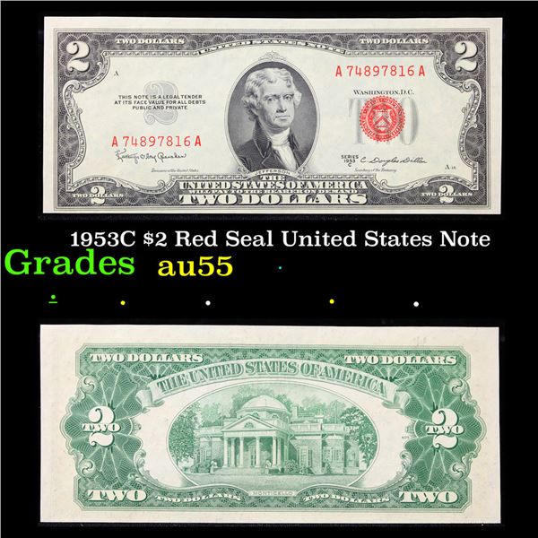 1953C $2 Red Seal United States Note Grades Choice AU