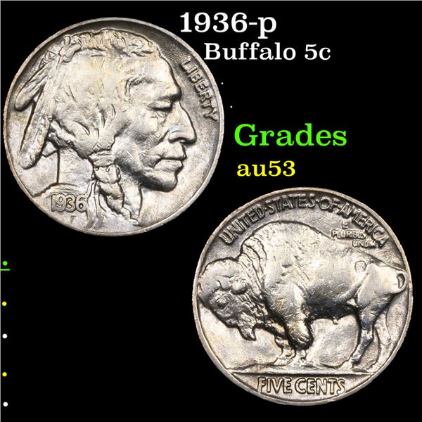 1936-p Buffalo Nickel 5c Grades Select AU