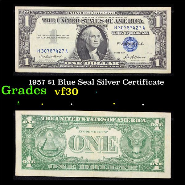 1957 $1 Blue Seal Silver Certificate Grades vf++