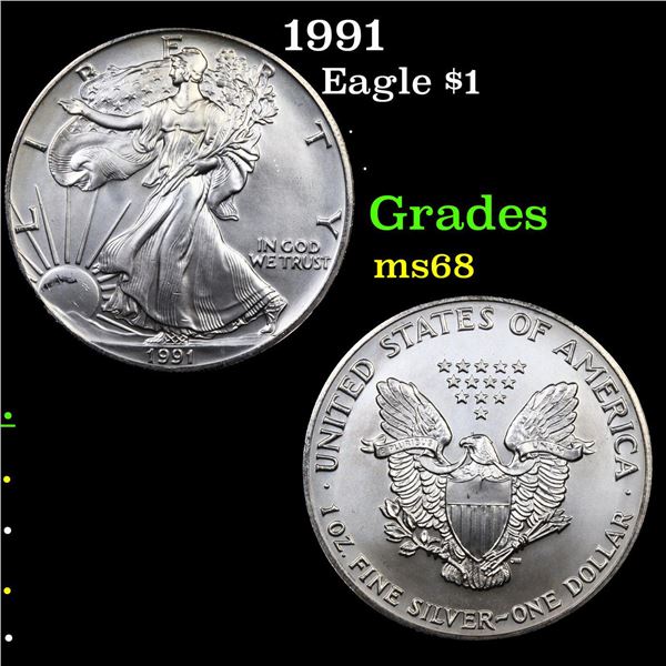 1991 Silver Eagle Dollar $1 Grades GEM+++ Unc