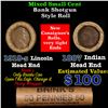 Image 1 : Mixed small cents 1c orig shotgun roll, 1919-s Wheat Cent, 1887 Indian Cent other end, Brinks Wrappe