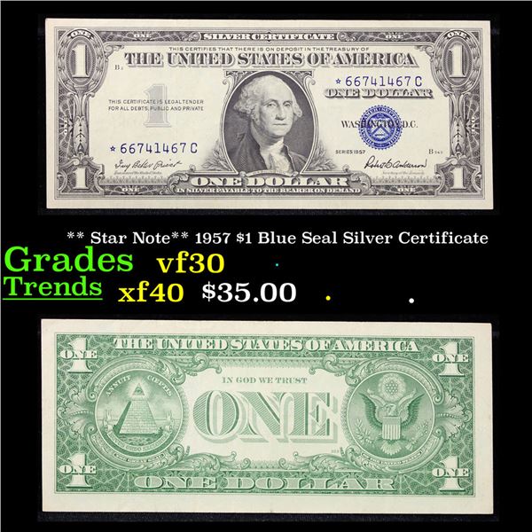 ** Star Note** 1957 $1 Blue Seal Silver Certificate Grades vf++