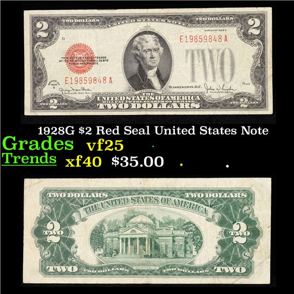 1928G $2 Red Seal United States Note Grades vf+