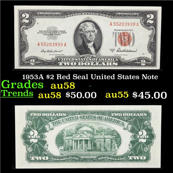 1953A $2 Red Seal United States Note Grades Choice AU/BU Slider