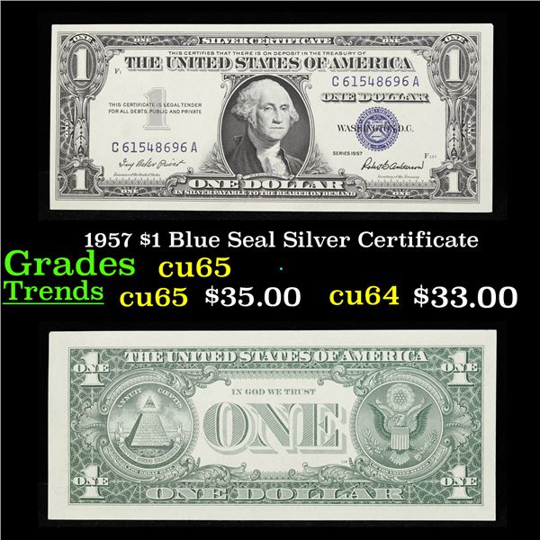 1957 $1 Blue Seal Silver Certificate Grades Gem CU