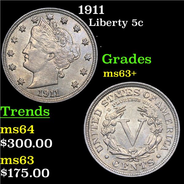 1911 Liberty Nickel 5c Grades Select+ Unc