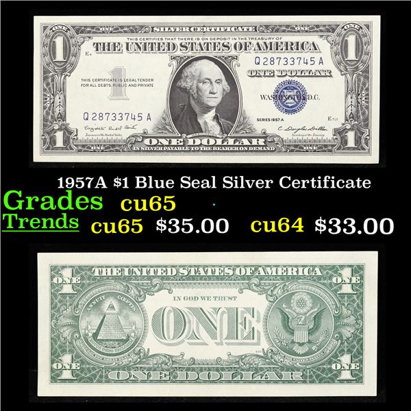 1957A $1 Blue Seal Silver Certificate Grades Gem CU