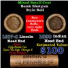Image 1 : Mixed small cents 1c orig shotgun roll, 1917-d Wheat Cent, 1890 Indian Cent other end, Brinks Wrappe