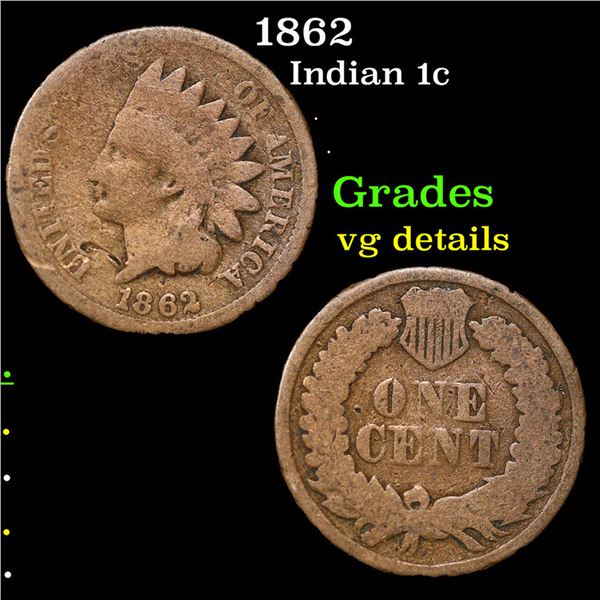 1862 Indian Cent 1c Grades vg details