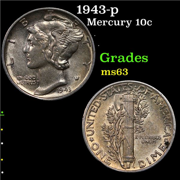 1943-p Mercury Dime 10c Grades Select Unc