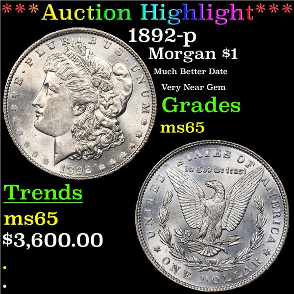 ***Auction Highlight*** 1892-p Morgan Dollar $1 Graded GEM Unc BY USCG (fc)