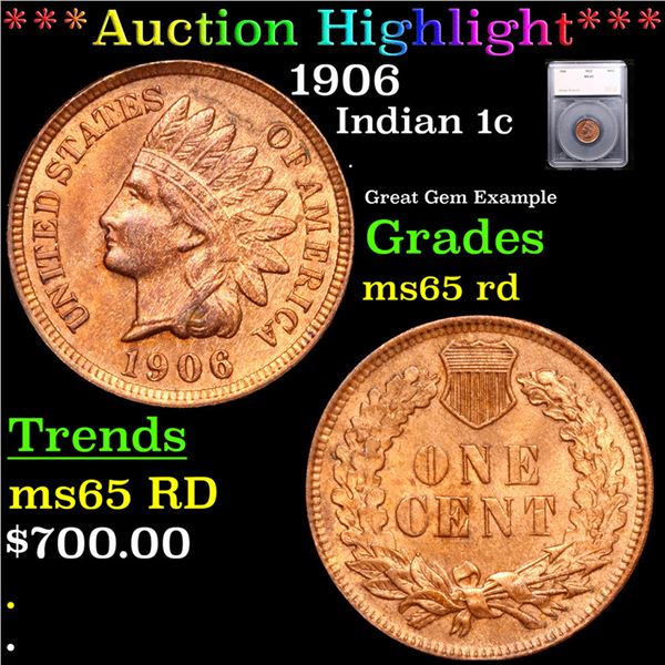 ***Auction Highlight*** 1906 Indian Cent 1c Graded ms65 rd By SEGS (fc)