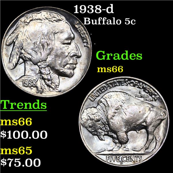 1938-d Buffalo Nickel 5c Grades GEM+ Unc