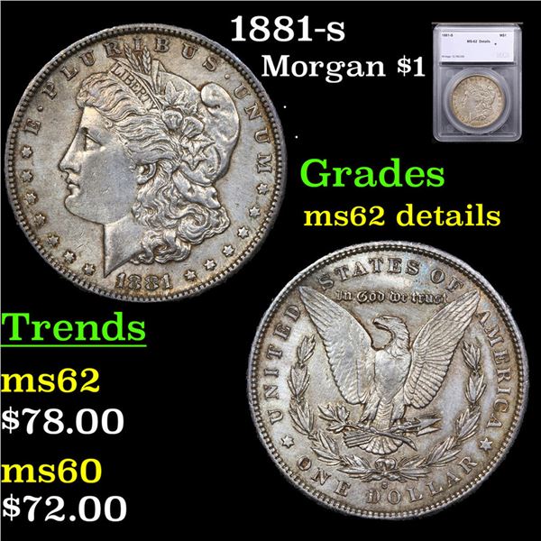 1881-s Morgan Dollar $1 Graded ms62 details By SEGS