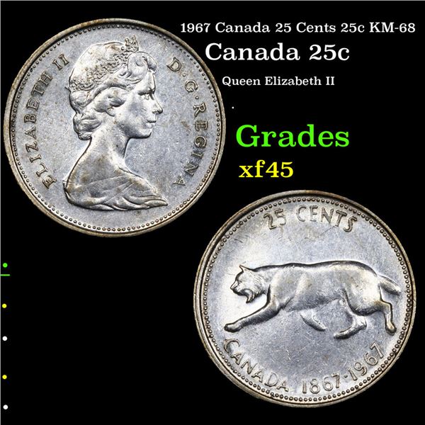 1967 Canada 25 Cents 25c KM-68 Grades xf+