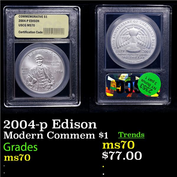 2004-p Edison Modern Commem Dollar $1 Graded ms70, Perfection BY USCG