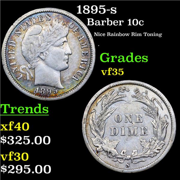 1895-s Barber Dime 10c Grades vf++