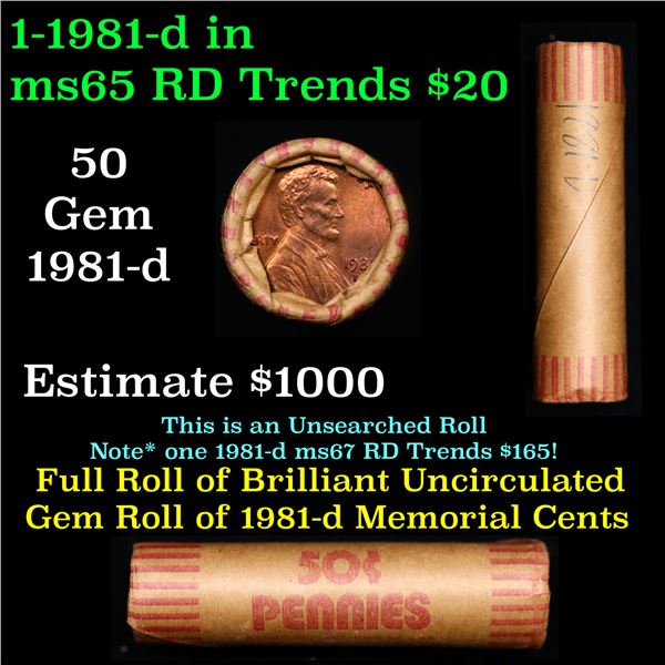 Shotgun Lincoln 1c roll, 1981-d 50 pcs Brandt Wrapper.