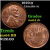 Image 1 : 1929-d Lincoln Cent 1c Grades Choice Unc RB