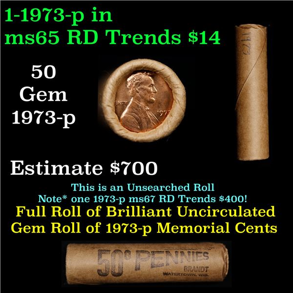 Shotgun Lincoln 1c roll, 1973-p 50 pcs Brandt Wrapper.