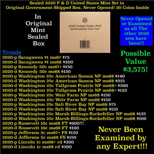 Sealed 2020 United States Mint Set in Original Government Shipped Box, Never Opened! 20 Coins Inside